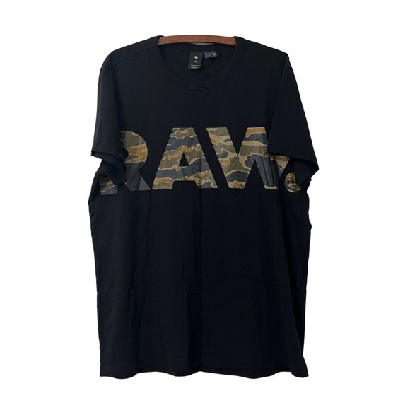 G Star Raw Black Green Camo Logo Front Short Sleeve Tshirt Mens Size XLarge - Picture 1 of 5